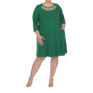 White Mark Women's Plus Size Criss Cross Neckline Midi Dress in Green